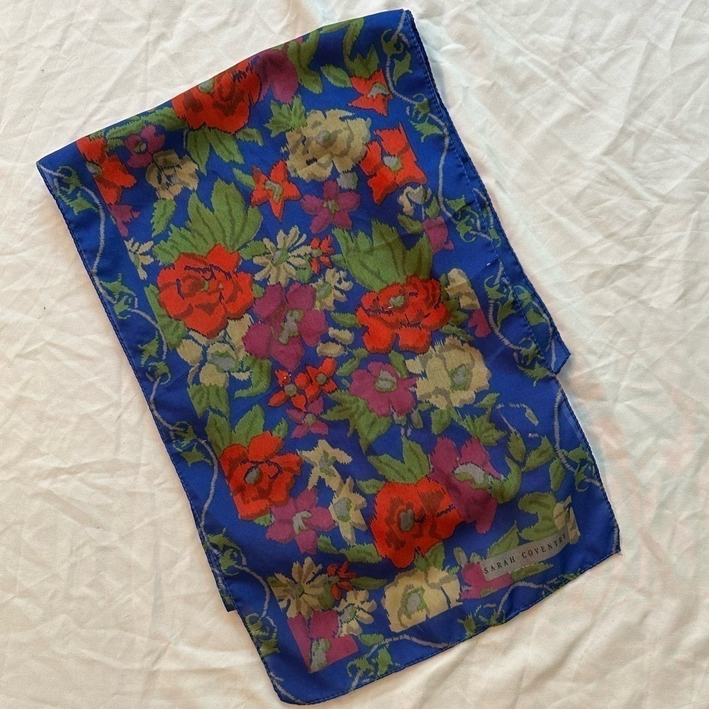 Vintage Sarah Coventry Long Rectangle Floral Scarf Semi-Sheer 52” x 9”